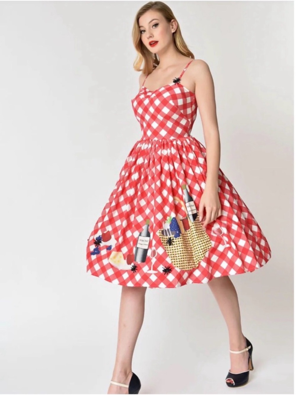 Unique Vintage Red Gingham Picnic Print Swing Dress - Vintage-Inspired Dress
